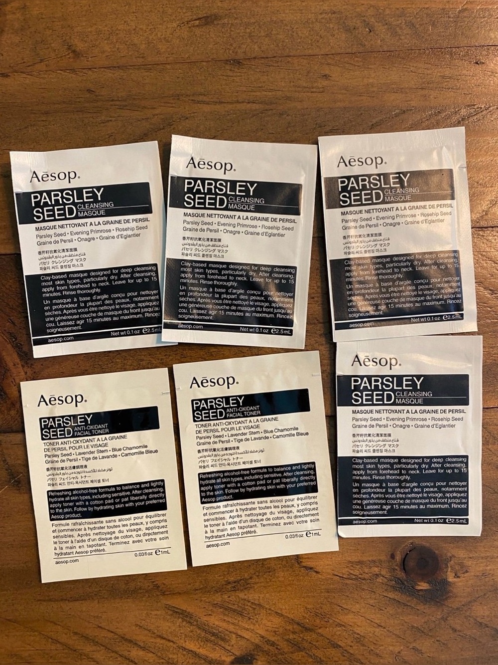 Bundle of 6 Aesop Samples Parsley seeds toner cleansing